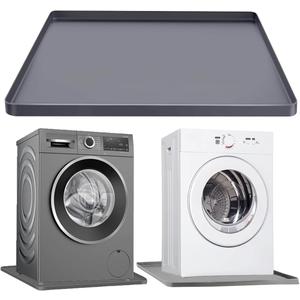 Washing Machine Drain Pan Washer Silicone Mat, Washer Tray Soft Bottom Pad Under Dryer Drip Pan Floor Protector, 27x27 Inch Non-Slip Leak Pan Anti-Vibration Waterproof Washer Drip Tray (Gray)