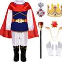 King Prince Charming Costume for Boys Kids Medieval Cosplay Dress Up Royal Outfits (7-8 Years, Blue)