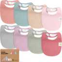 8-Pack Organic Baby Bibs for Boys, Girls - Soft Cotton Drooling and Teething Bibs for Baby Girl & Boy, Extra Absorbent, Easy to Clean & Put On for Toddler, Newborn, Infant 0-24 Months (Muted Pastel)