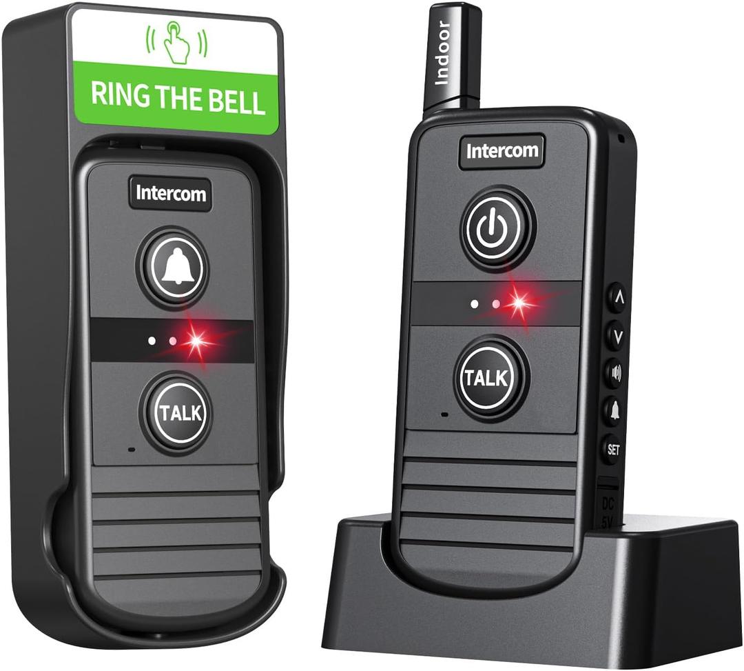 Doorbell, Wireless Intercom System,Two-way Communication Doorbell,4900ft Long Range,3 Volume Levels,21 Ringtones,Waterproof, Door Chime Kit for House,Classroom,OfficeBlack