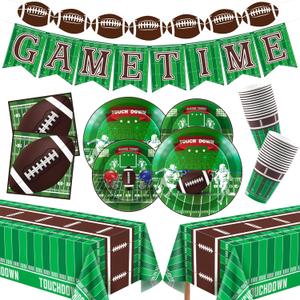 OHOME Football Party Decorations - Super Game Bowl Party Decorations 2026 - Serve 24 - Football Plates Tablecloth Napkins Cups Banner | Football Party Supplies Favors Accessories Birthday Decor