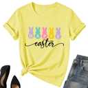 Happy Easter Shirt for Women-Cute Easter Rabbit Tee Tops Spring Colored Bunny Short Sleeve (S)