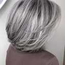 RENERSHOW Short Grey Bob Wig with Curtain Bangs for White Women Chin Length Gray Highlight Wigs Synthetic Natural Look Salt N Pepper Wig