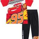 Disney Cars Lightning McQueen Boys Short Sleeve T-Shirt and Pants 2 Piece Set for Toddlers to Big Kids Size 4