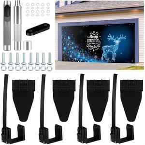 Halloween Garage Door Banner Clamps with Grommet Tool Kit Durable Quality No Damage Installation - Includes Hanging Hooks & Clips, Compatible with All Garage Door Banners(3PK)