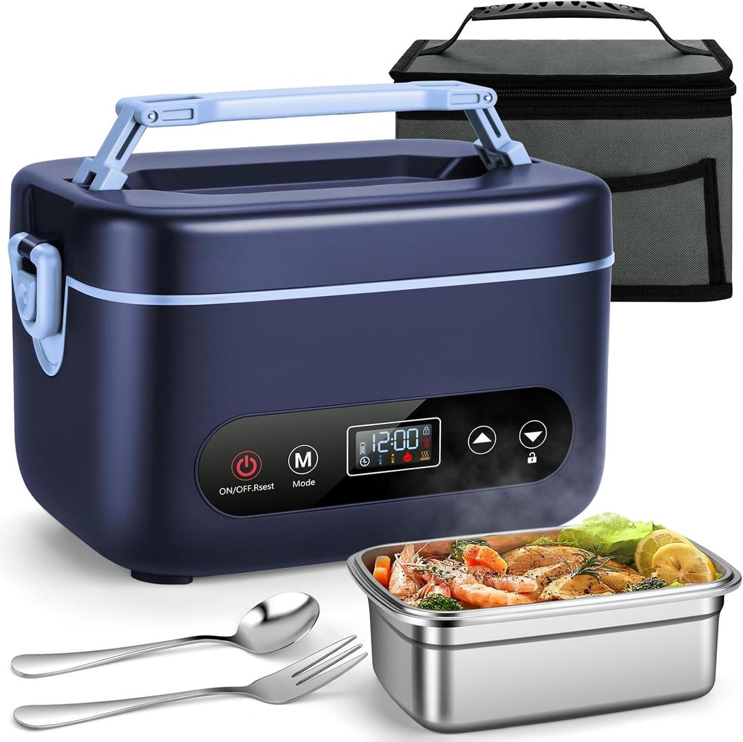 1.2L Cordless Electric Lunch Box  20000mAh Rechargeable Portable Food Warmer with 5-Sided Heating, Auto Temperature Control, Leakproof & BPA-Free  Perfect for Office, Truck, Outdoors Blue