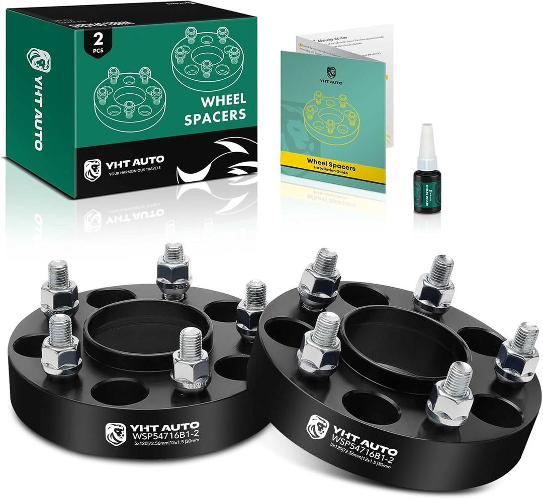 YHTAUTO 5x120 Hub Centric Wheel Spacers 30 mm Compatible with 1974-2016 BMW 1/3/5/6/7/8/M3/M5/M6/Z3/Z4/Z8 Series, w/ M12x1.5 & 12.9 Grade Studs, 72.56 mm Hub Bore 5 Lug 2PCS Black Wheel Spacer