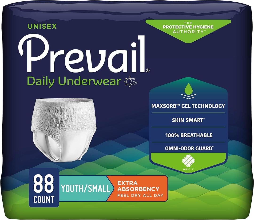 Prevail Daily Protective Underwear - Unisex Adult Incontinence Underwear - Disposable Adult Diaper for Men & Women - Maximum Absorbency - Small - 88 Count (4 packs of 22)