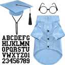 Huhumy 5 Pcs Dog Graduation Costume Set Include 2026 Pet Graduation Gown with Stole Puppy Grad Cap Lensless Glasses DIY Letter Stickers for Dogs Cats Holiday Costume Accessory(Light Blue,M)