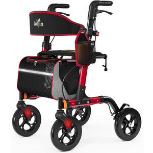 Walkers for Seniors, Rollator Walker with Seat, 350 lb Weight Capacity, 18" Big Seat, 8" All-Terrain Wheels, 6-Level Adjustable Height, Lightweight Aluminum Frame Rollator Walkers for Seniors (Red)