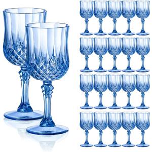 Plastic Goblets Plastic Glasses 24 PCS, 7oz Blue Goblets Glassware Disposable Cups for Wedding Reception, Grand Event Party Supplies