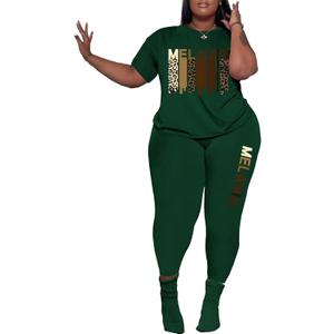 PINSV Women's Plus Size 2 Piece Outfits Tracksuits Short Sleeve Top Pants Sets Sweatsuits, Size 5XL