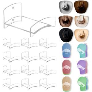 Cowboy Hat Rack(12Pack) - Wide Brimmed Organizer - Strong Adhesive Cowboy Holder - 2.2Inch Hooks for Walls - 2 Mounting Option Holder - Hangers for Doors and Closets - Clear