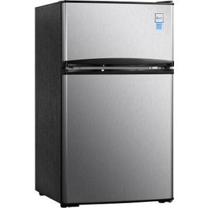 Avanti RA31B3S Cu. Ft. Compact Refrigerator with Freezer, Adjustable Glass Shelves, Reversible Door, Automatic Defrost, Energy Star Certified, 3.1 cu.ft, Stainless Steel, 33.5" x 18.8" x 19.8", Black