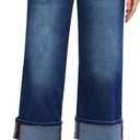 Vetinee Capris Jeans for Women Wide Leg High Waisted Trendy Fold Hem Summer Casual Stretchy Denim Jean Capri Pants (Blue, S)