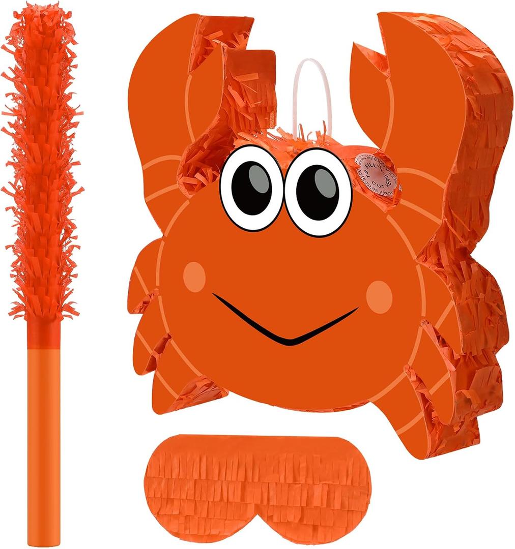 Seenelling Crab Piata 3D Ocean Birthday Decoration with a Blindfold and Bat for Kids Girls Boys Gift Holiday Piata Party Baby Shower Supplies