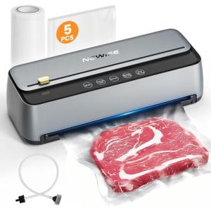 Automatic Vacuum Sealer Machine - Kitchen Gifts for Mom, 85Kpa Powerful Suction for Dry and Moist Food Preservation, External Hose & Bag Cutter, Leakproof Seal, Self-Cleaning Mode