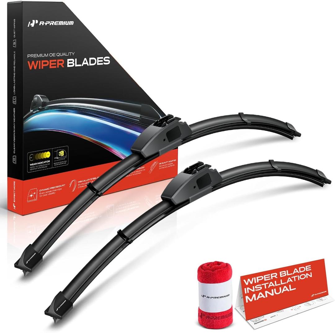 A-Premium Pack of 2 Front Windshield Wiper Blades with Wear Indicator & Towel - Compatible with Ford Taurus, Freestar, Windstar & Mercury Monterey, Sable & Lincoln Continental - 24" and 20"