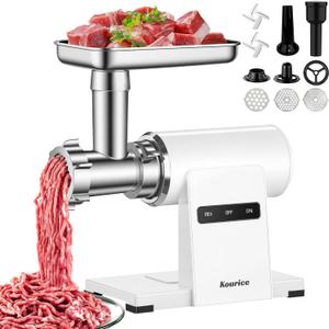 Electric Meat Grinder for Home Use, 2800W Peak Power, Heavy Duty Metal Body with Auto-Reverse, 2 Blades & 3 Grinding Plates, Sausage Stuffer & Kibbeh Kit, Easy Clean, White