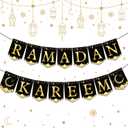Ramadan Mubarak Banner Party Decorations Black Gold Moon Lantern Hanging Bunting Ramadan Kareem Hanging Banner Party Supply for Home Wall Window Door Fireplace Mantle Ramadan EID Party Favor