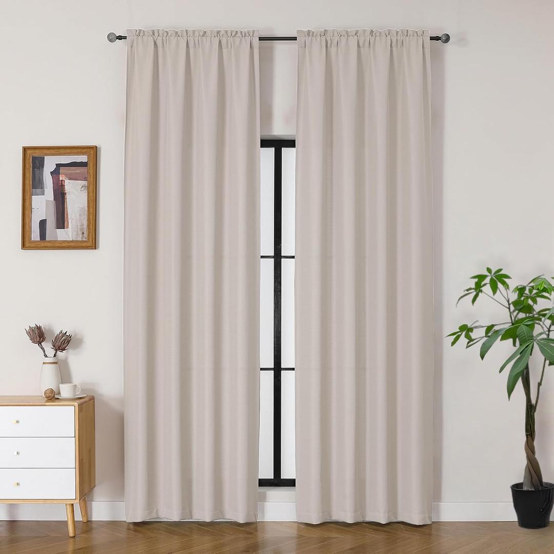 Gwine Curtains 96 Inches Long 2 Panels, Light Filtering Faux Linen Textured Curtains for Living Room, Elegant Window Treatments Farmhouse Soft Airy Curtain, Each 40" Wx96 L, 2PCS, Moon Beige