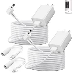 2-Pack Power Adapter Charger Cable Compatible with Ring Stick Up Cam Battery/Plug-in 3rd Gen/2nd Gen & Ring Pan Tilt Stick Up Camera, Indoor/Outdoor Weatherproof Power Cord (4m/13.1ft) White