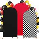 Arch Backdrop Cover Set of 3 (4FT/5FT/6FT) - Spandex Stretchy Monster Truck Racing Theme Backdrops for Kids Birthday, Wedding,Party Decorations (Red/Black/Checkered)