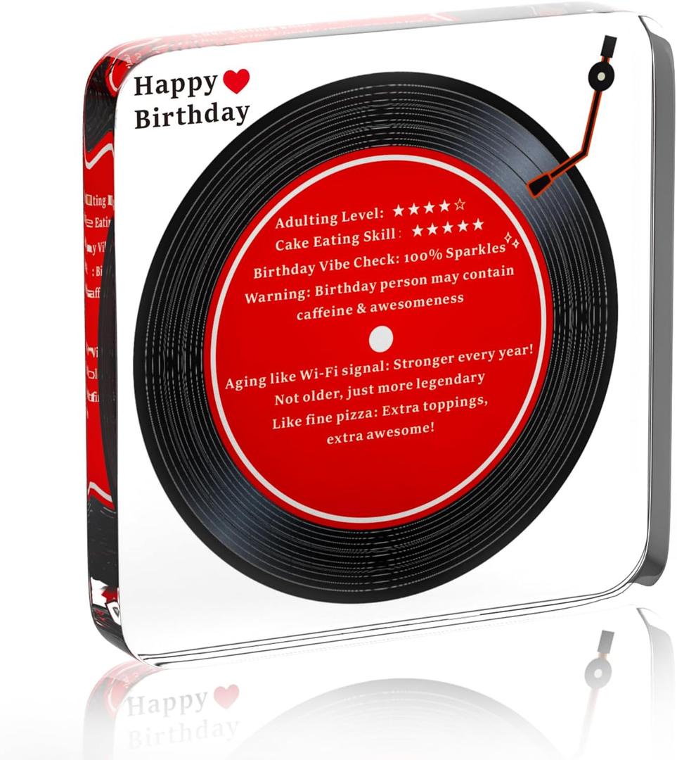 3 x Funny Birthday Gift - Vinyl Record Shaped Birthday Decor for Friends & Family, Unique Transparent Desk Decor with Heartwarming Wishes