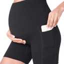 POSHDIVAH Women's Maternity Yoga Shorts Over The Belly Bump Summer Workout Running Active Short Pants with Pockets 5"/8" (Large, Black)
