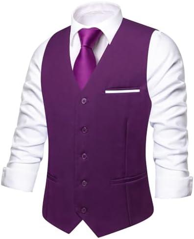 Hi-Tie Men's Formal Suit Vest Solid Fit Vest for Men 3 Pockets V Neck Waistcoat Business Wedding Casual L