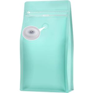 REMTAP Coffee Bags with Valve(50pcs,16oz) Tiffany Blue High Barrier Aluminumed Foil Flat Bottom Standing Coffee Beans Storage Bags,Reusable Heat Sealable Side Zipper Pouches for Home or Store