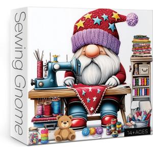 Vintage Gnome Puzzles for Adults 1000 Pieces, Pretty Colorful Stitch Yarn Jigsaw Puzzles, Funny Challenging Knitting Sewing Machine Bear Puzzle