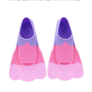 Kids Swim Training Fins, Comfortable Silicone Short Fins for Lap Swimming Flippers, Travel Size Flipper for Kids with Mesh Bag, 9-11