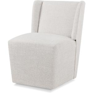 Upholstered Dining Chairs Set of 1 with Casters, Wingback Modern Side Armless Deskchair with Rollers for Diningroom Bedroom Livingroom Reading Room, Linen Fabric