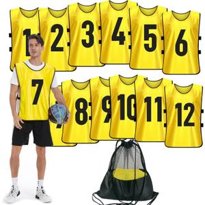 Scrimmage Training Vest (12 Pack) Team Sports Pinnies Jerseys for Adult Youth Soccer Bibs Numbered Practice Jerseys (LargeFor Adults, Yellow-new)