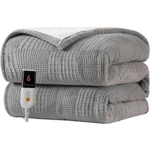 Heated Blanket Electric Blanket Throw 50''X60''-Heating Throw with 6 Heat Settings-2-10 Hours Auto Off,ETL Certified,Machine Washable (Grey)