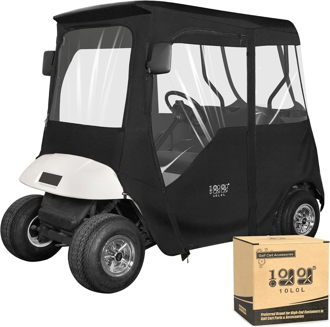 10L0L 2 Passenger Deluxe Golf Cart Driving Enclosure for EZGO TXT and RXV Model, 4-Sided Clear Window 600D Rain Cover All Weather Windproof Waterproof