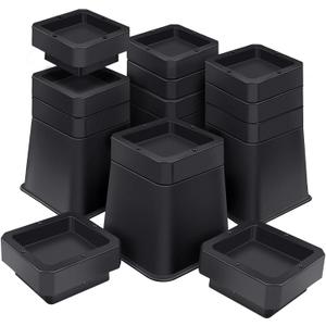 ANNKUT Bed Risers 6 inch Heavy Duty, Elevation in Heights 3456 Inch Adjustable Furniture Risers for Chair Table and Desk Legs Lifting (4 Pack, Black) (Square)