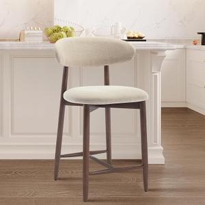 Upholstered Counter Height Bar Stools, Kitchen Island Stools with Back, Modern Counter Stools Island Bar Chairs with Wood Legs for Kitchen Island Dining Room Bar, Beige (Count of 1)