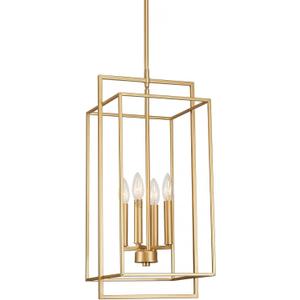 Muted Gold Chandelier Lighting Fixture with Geometric Metal Cage, 4-Light Industrial Pendant for Kitchen Island, Living Dining Room, Home Office (Gold, 24" H - 4 Lights)