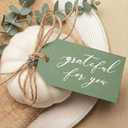 50 Pcs Thank You Gift Tags Grateful for You Tags with String Craft Thankful Labels Place Cards Paper Labels for Valentine's Day Holiday Wedding Baby Shower Wrapping(Sage Green)