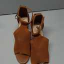 NEWBELLA Women's Knit Ankle Strap Sandals - Open Toe Block Heel Pumps, Breathable Comfortable Summer Heels for Casual Outings, Brown 8.5