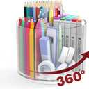 Absonic Pencil Holder for Kids, 360 Rotating Pen Holder for Desk Organizer and Storage, 4 Compartments Art Supply Marker Organizer, Acrylic Kids Desk Organizer for School Lazy Susan Organizer