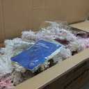 Goplus 7ft Pink Slim Pencil Christmas Tree, Pre-lit Snow Flocked Artificial Skinny Xmas Tree with 180 Warm White LED Lights, 8 Lighting Modes, 527 Branch Tips & Metal Stand, Home Office Decoration