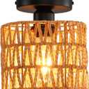 Ceiling Light Fixture,Hand-Woven Rattan Flush Mount Ceiling Light,Farmhouse Light Fixtures Ceiling Mount Boho for Hallway Bedroom Kitchen Entryway Living Room (1 Pack Brown)