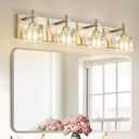 VitaLink Modern Crystal Bathroom Vanity Light 24-Inch Vanity Light Over Bathroom Mirror 4-Light Wide Backplate Wall Light for Bathroom Living Room