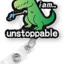 Funny Dinosaur Badge Reel Retractable for Nurse Nursing Student RN CNA LPN Medical Worker & Teacher, Im Unstoppable Dino Badge Clip, T-Rex Badge Holder with Alligator Clip & 24 Durable Nylon Cord