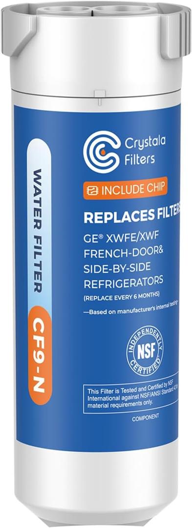 Crystala Filters Water Filter Compatible with XWFE (Built-in CHIP), Replacement for GE XWFE, XWF Refrigerator Water Filter Pack of 1