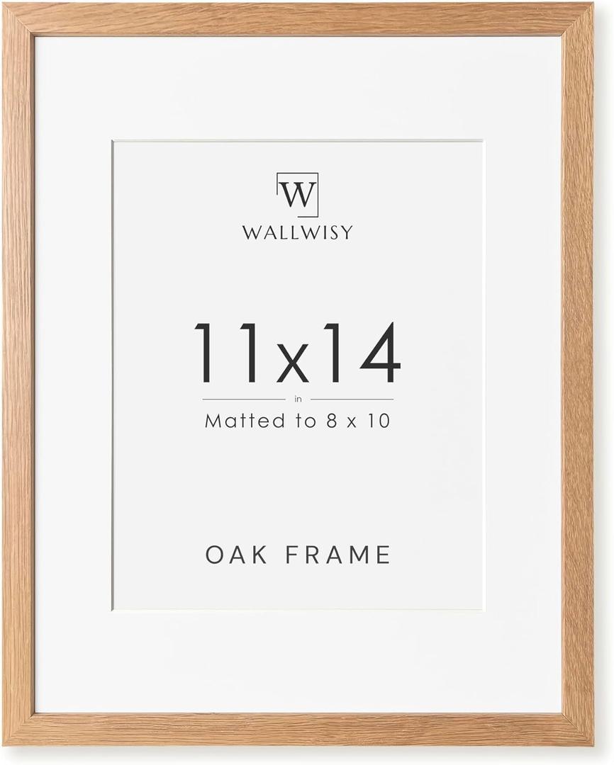 11x14 Picture Frame, Solid Oak 11x14 Photo Frame with Mat to 8x10, 14x11 Natural Oak Wood Frames for Wall, Set of 1