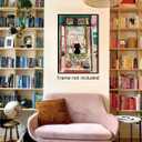 5 x CAXIYSH Cute Black Cat Canvas Wall Art Famous Open Window Poster Abstract Vintage Pink Paintings Prints Funny Cat Picture for Living Room Bedroom Wall Decor 12x16 inch Unframed